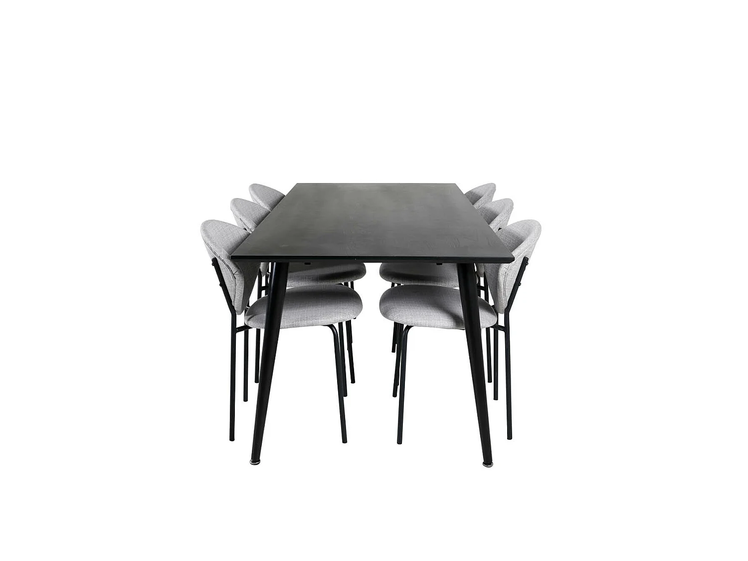 Dipp180x90BLBL eethoek eetkamertafel zwart en 6 Vault eetkamerstal grijs.