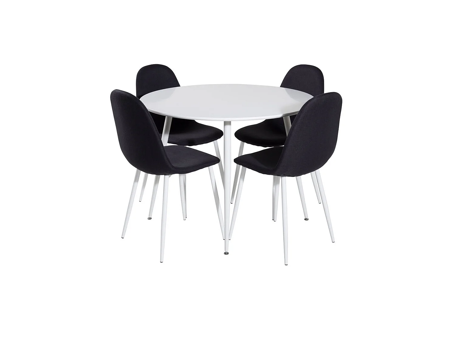PlazaWHWH100 ensemble table, table blanc et 4 Polar chaises noir, blanc.