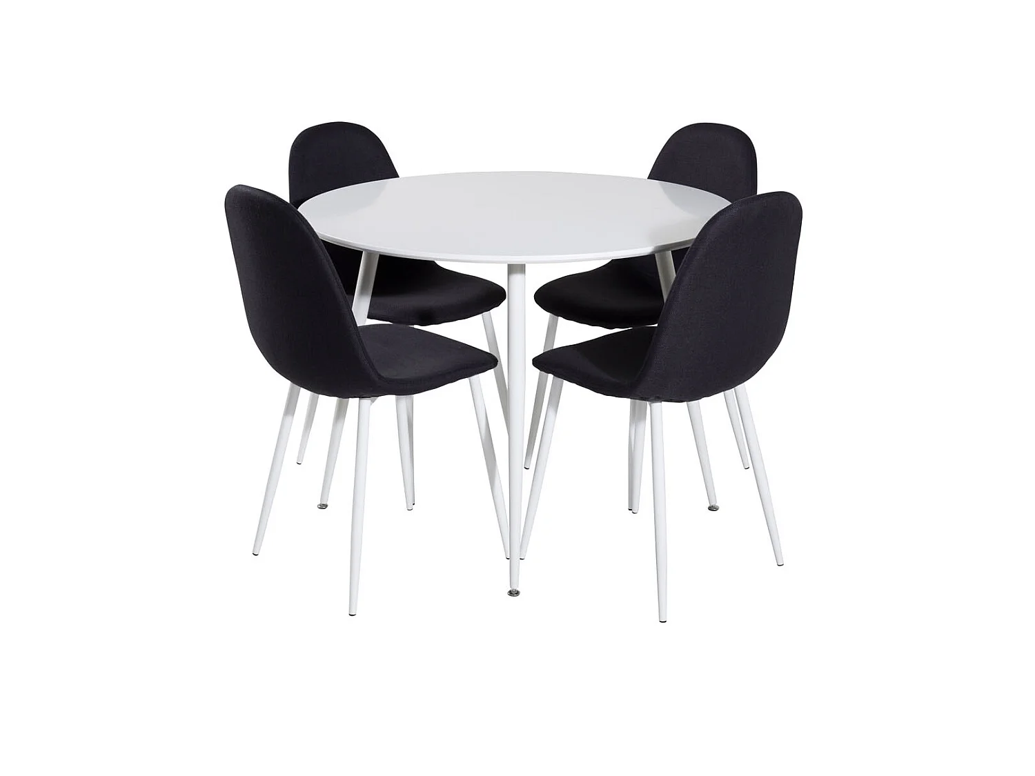 PlazaWHWH100 ensemble table, table blanc et 4 Polar chaises noir, blanc.