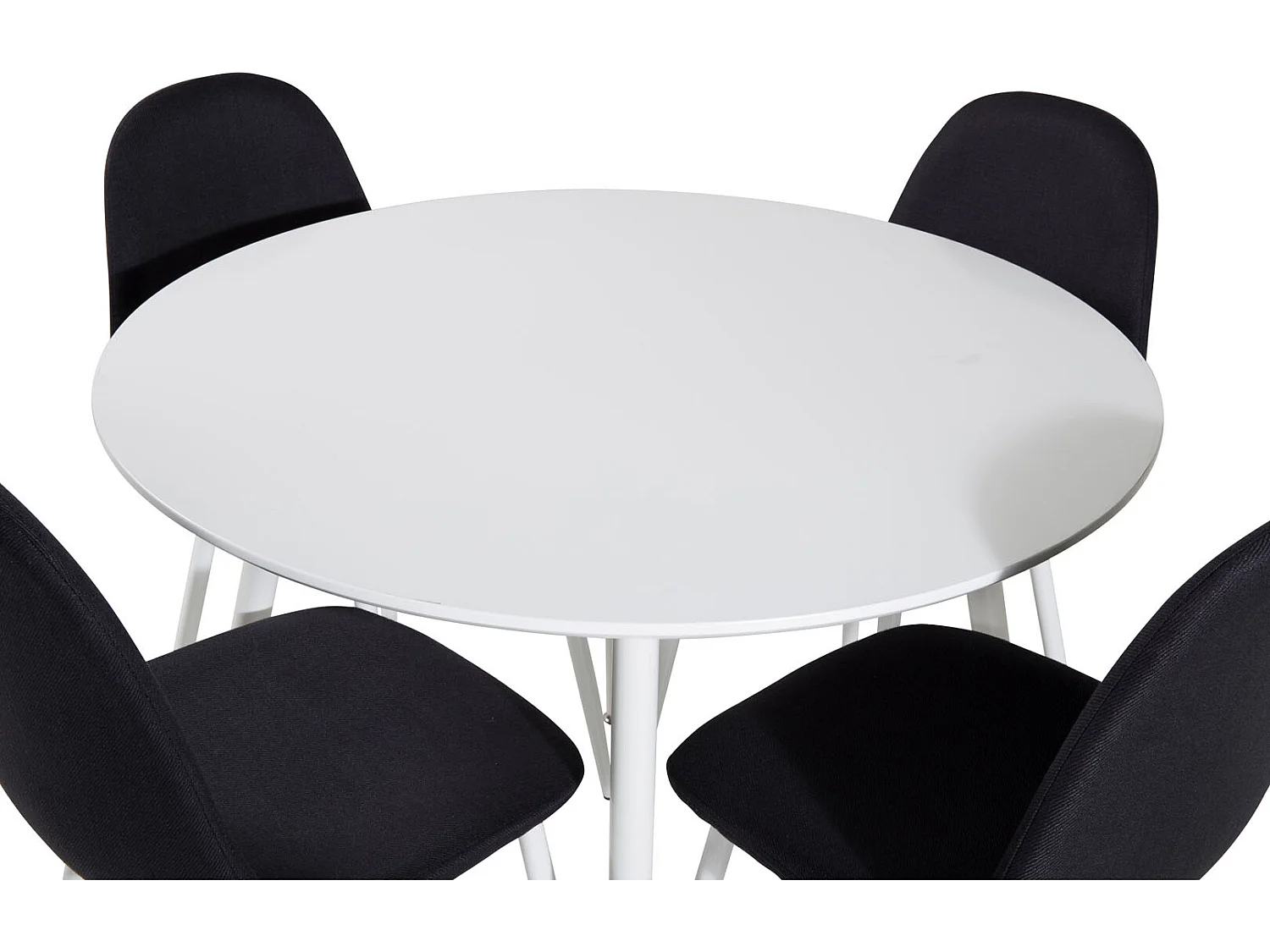 PlazaWHWH100 ensemble table, table blanc et 4 Polar chaises noir, blanc.