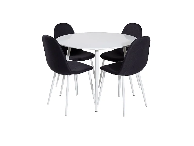 PlazaWHWH100 ensemble table, table blanc et 4 Polar chaises noir, blanc.