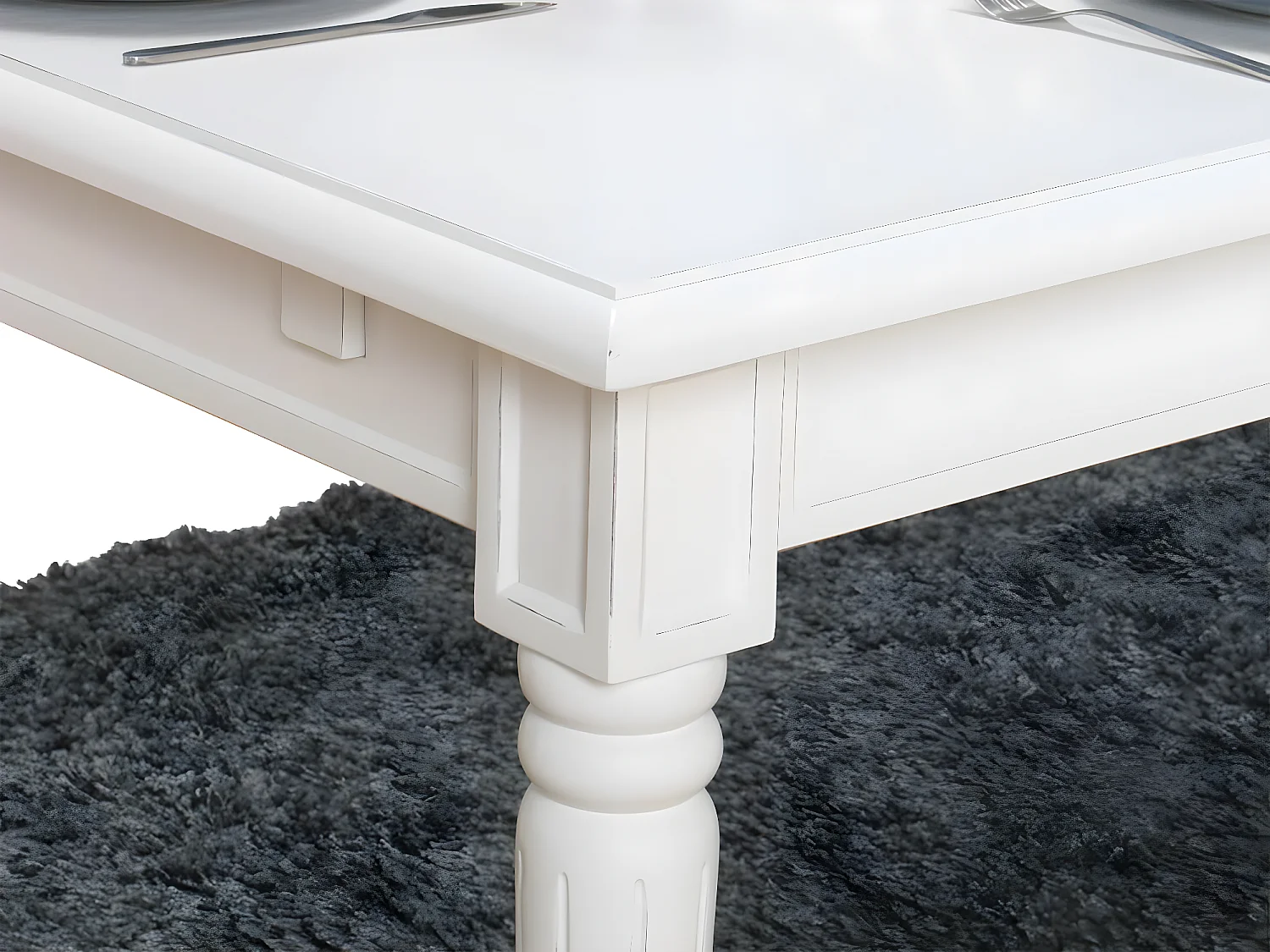 Amaretta Essgruppe 100x180/280 einschl. 2 Zusatzplatten antik weiß mit Rokoko Stühlen antik weiß/beige.