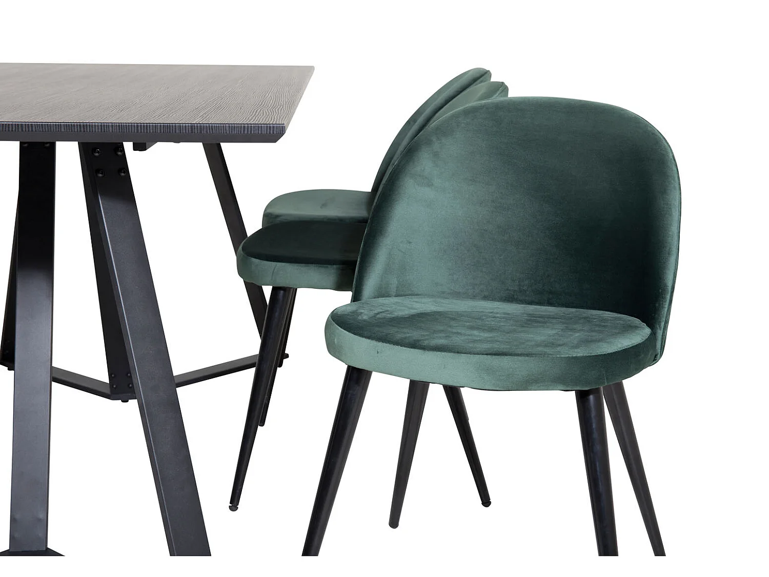 MarinaBLBL eethoek eetkamertafel zwart en 6 Velvet eetkamerstal velours groente, zwart.