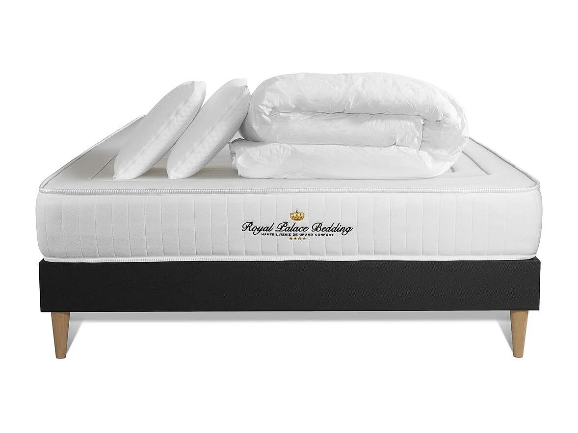 Pacchetto letto completo - Materasso 140x190cm + Box spring con doghe (in kit) + 2 cuscini + Piumino - Nottingham