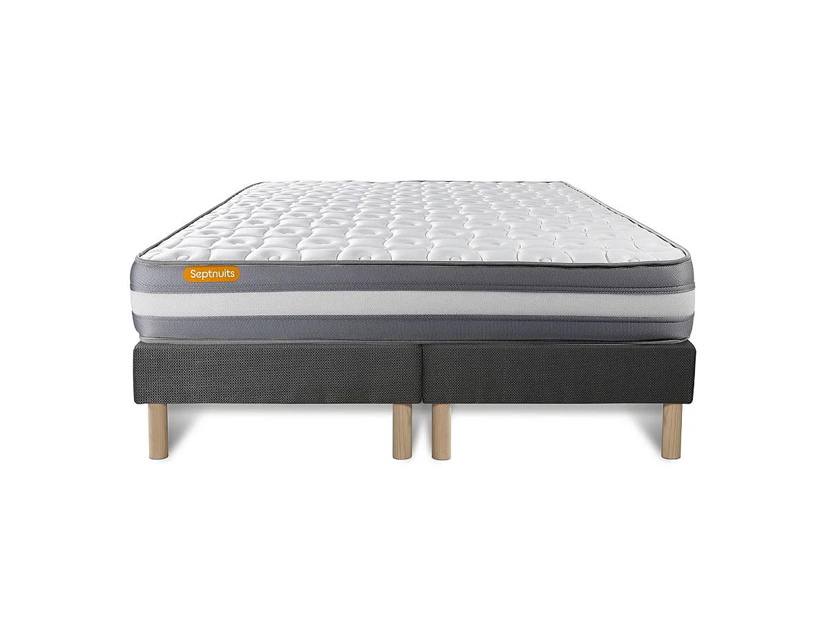Matelas 180x200 + double sommiers gris 90x200 Memo Plus Mémoire de forme 3 zones