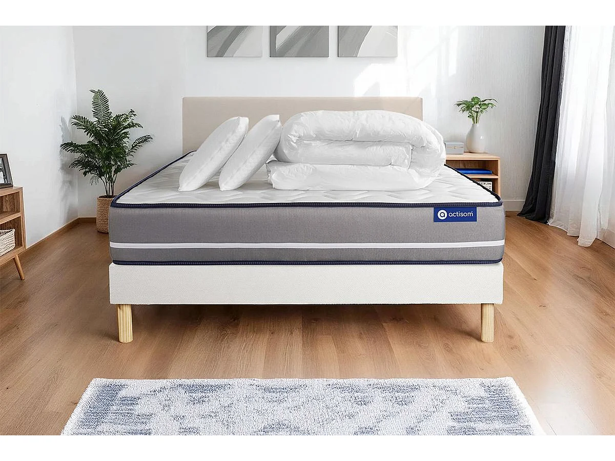 Compleet bedpakket - Matras 160x200 cm + Lattenbodem (kit) + 2 kussens + Dekbed - Actimemo Pur