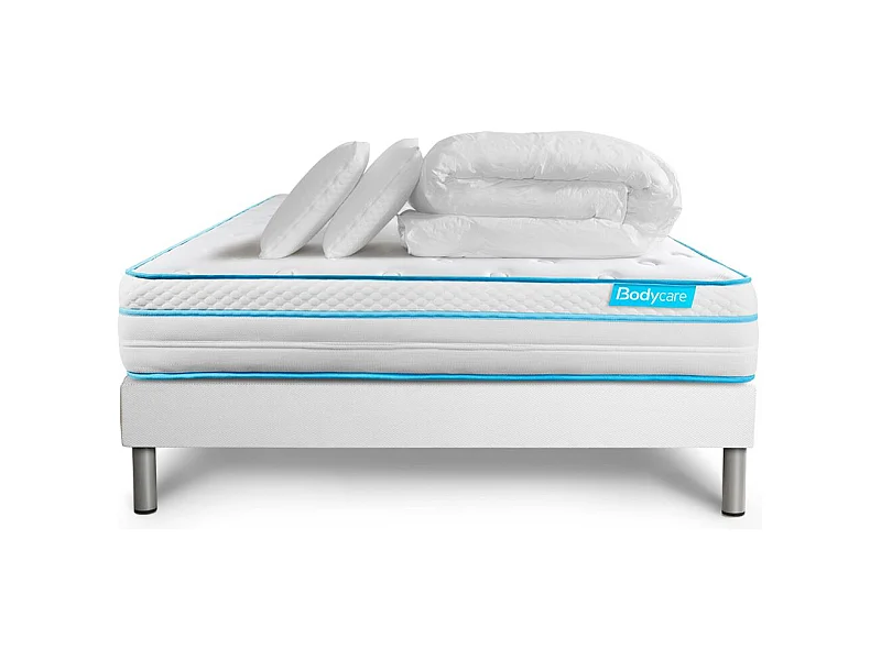 Pack 140x190 matelas BodyMax + sommier kit blanc + Couette 240x220cm + 2 oreillers 60x40cm