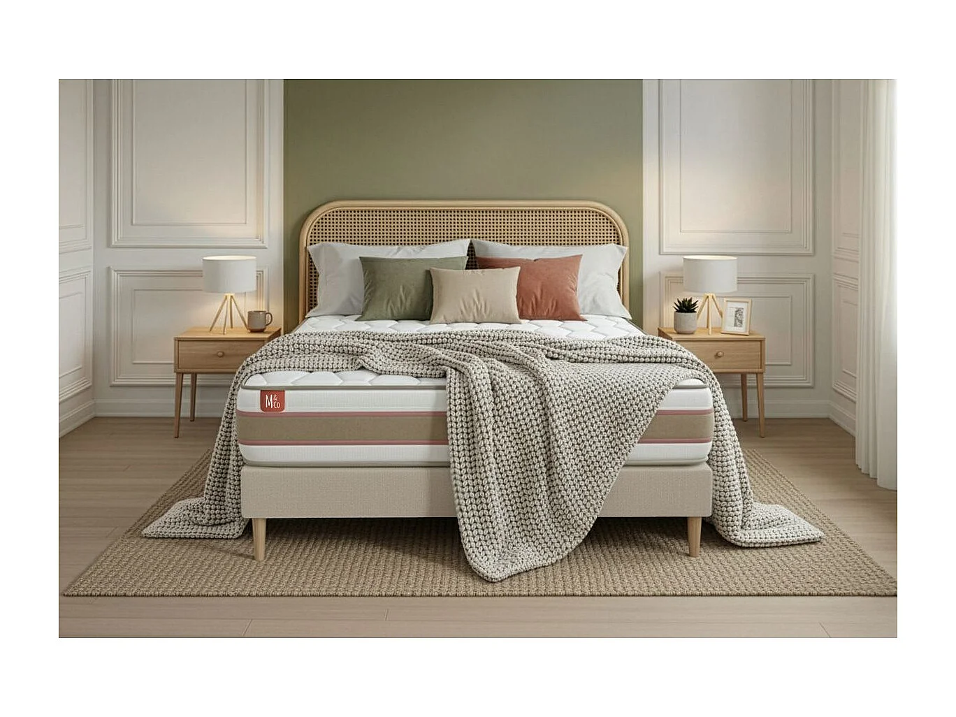 Ensemble LE DÉLICAT 90x190cm Ressorts ensachés + Mémoire de forme 5 zones de confort - Ep. 26cm + sommier kit Beige