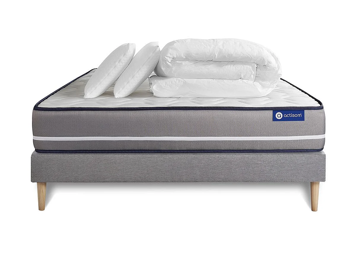 Pacchetto letto completo - Materasso 200x200cm + Box spring con doghe (kit) + 2 cuscini + Piumino - Actimemo Pur