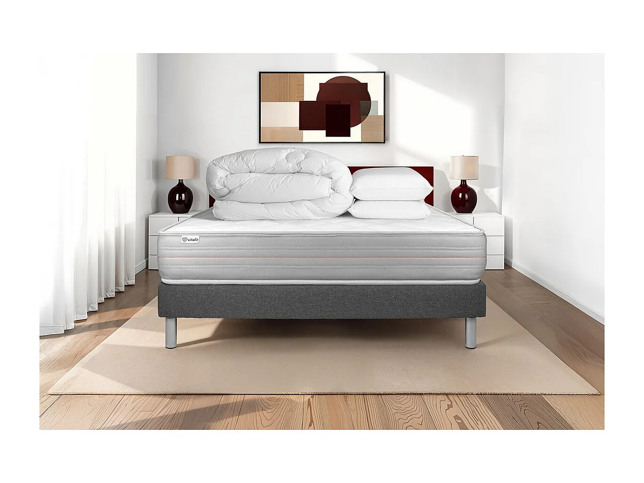 Pack prêt à dormir VITALMEMO 140 x 190 cm sommier Kit gris