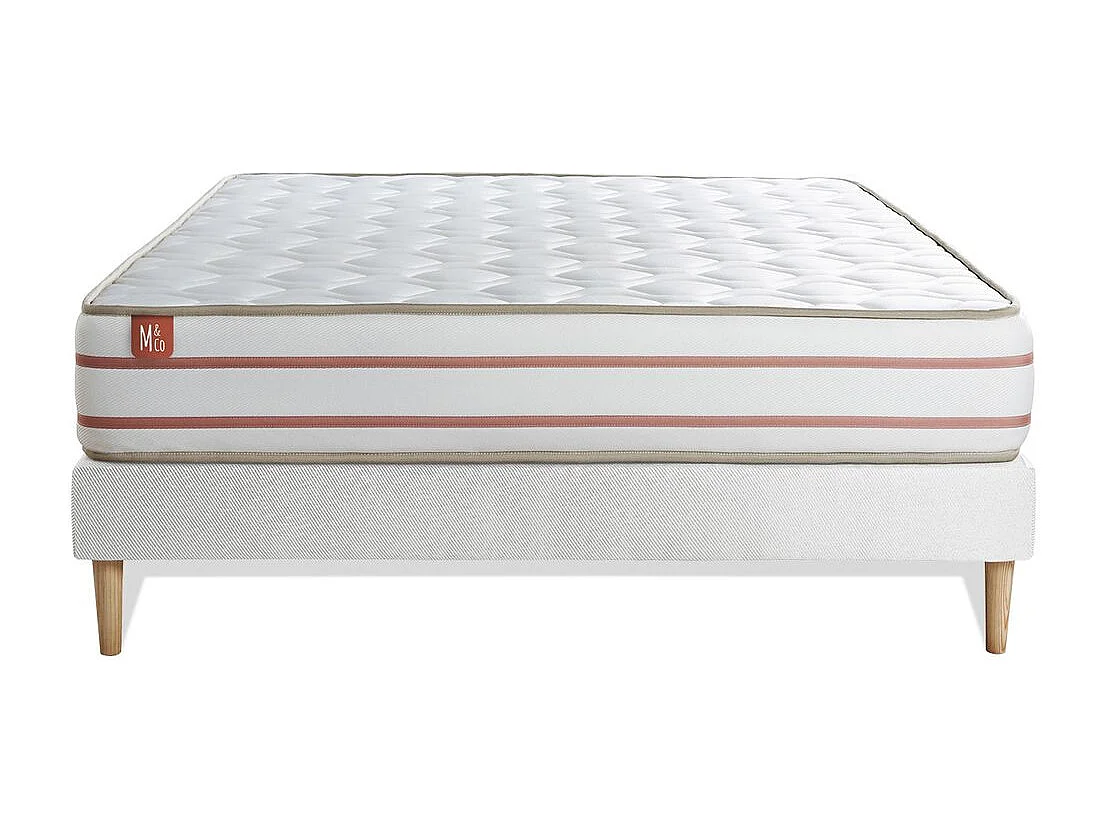 Ensemble LE DOUX 200x200cm Mémoire de forme 3 zones de confort - Ep. 24cm + sommier kit Blanc