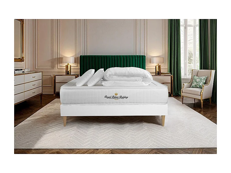 Pacchetto letto completo - Materasso 140x200cm + Box spring con doghe (kit) + 2 cuscini + Piumino - Lancaster