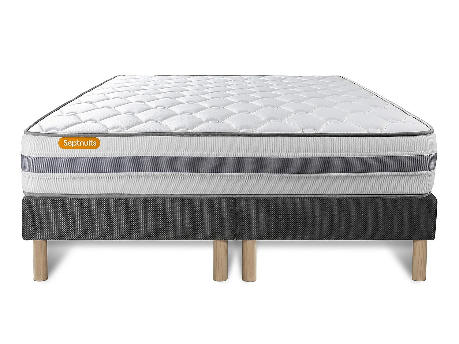 Matelas 160x200 + double sommiers gris 80x200 Memo Spring Ressorts ensachés 3 zones de confort MAXI épaisseur