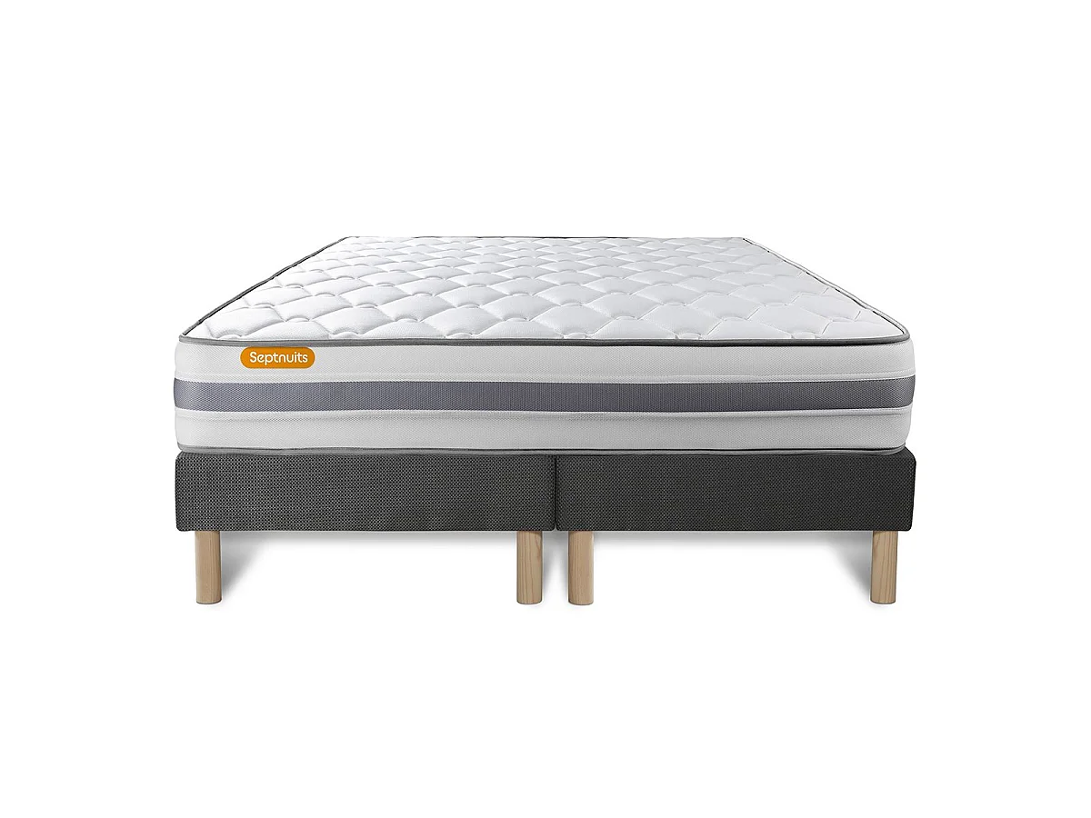 Matelas 160x200 + double sommiers gris 80x200 Memo Spring Ressorts ensachés 3 zones de confort MAXI épaisseur