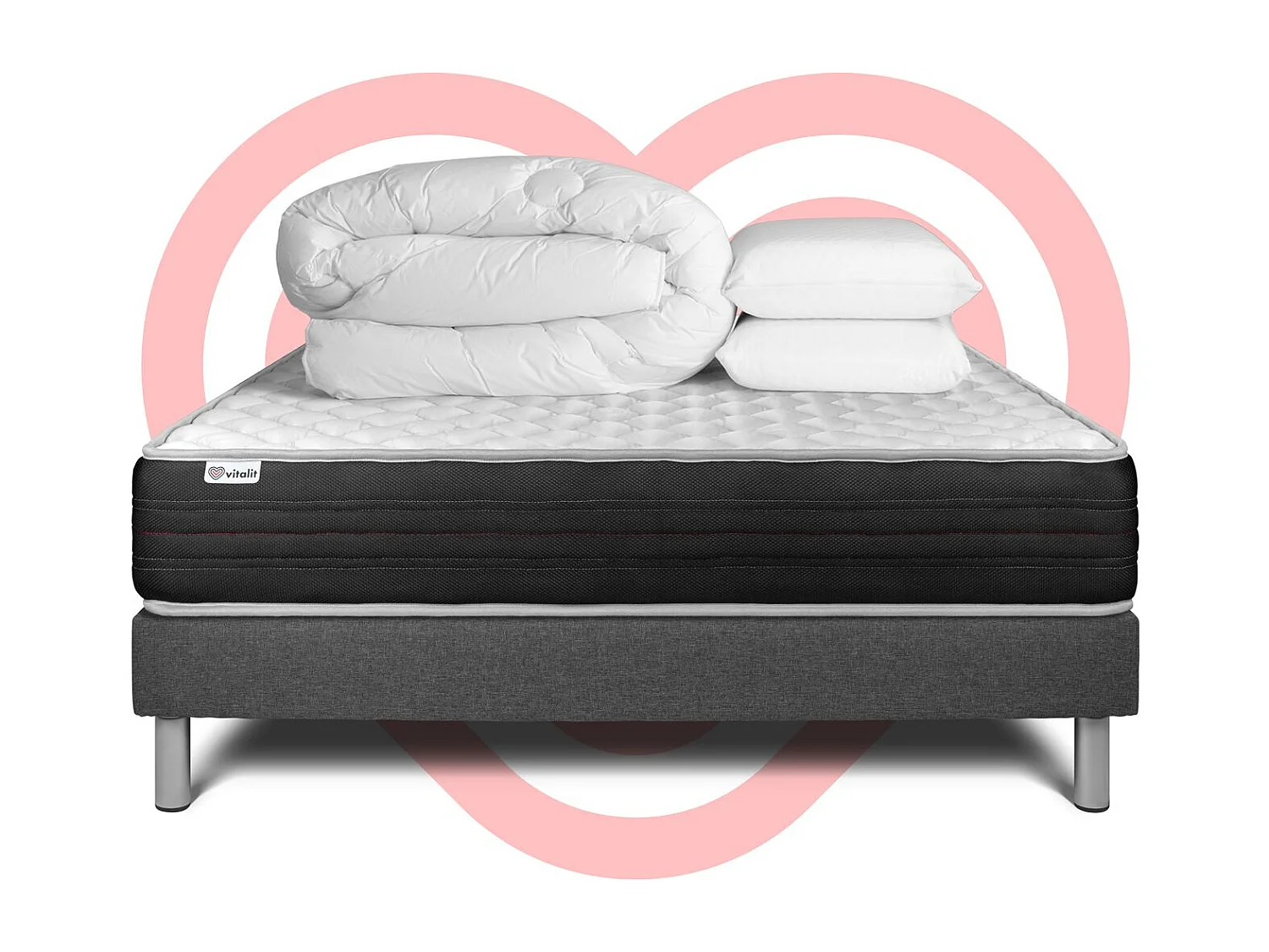 Pack prêt à dormir VITALMEMO ONE 140 x 200 cm sommier Kit gris