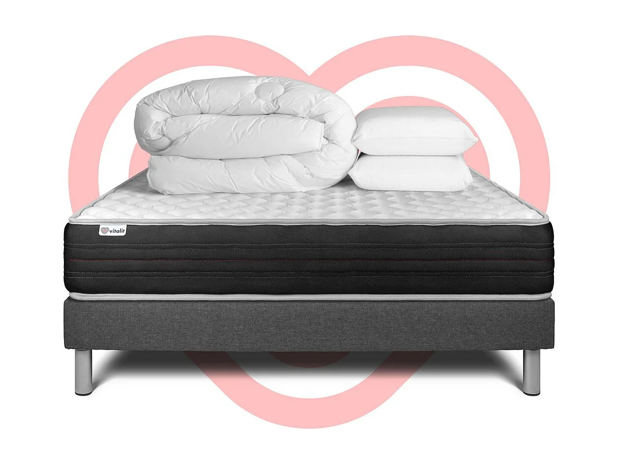 Compleet bedpakket - Matras 140x200 cm + Lattenbodem (kit) + 2 kussens + Dekbed - Vitalmemo One