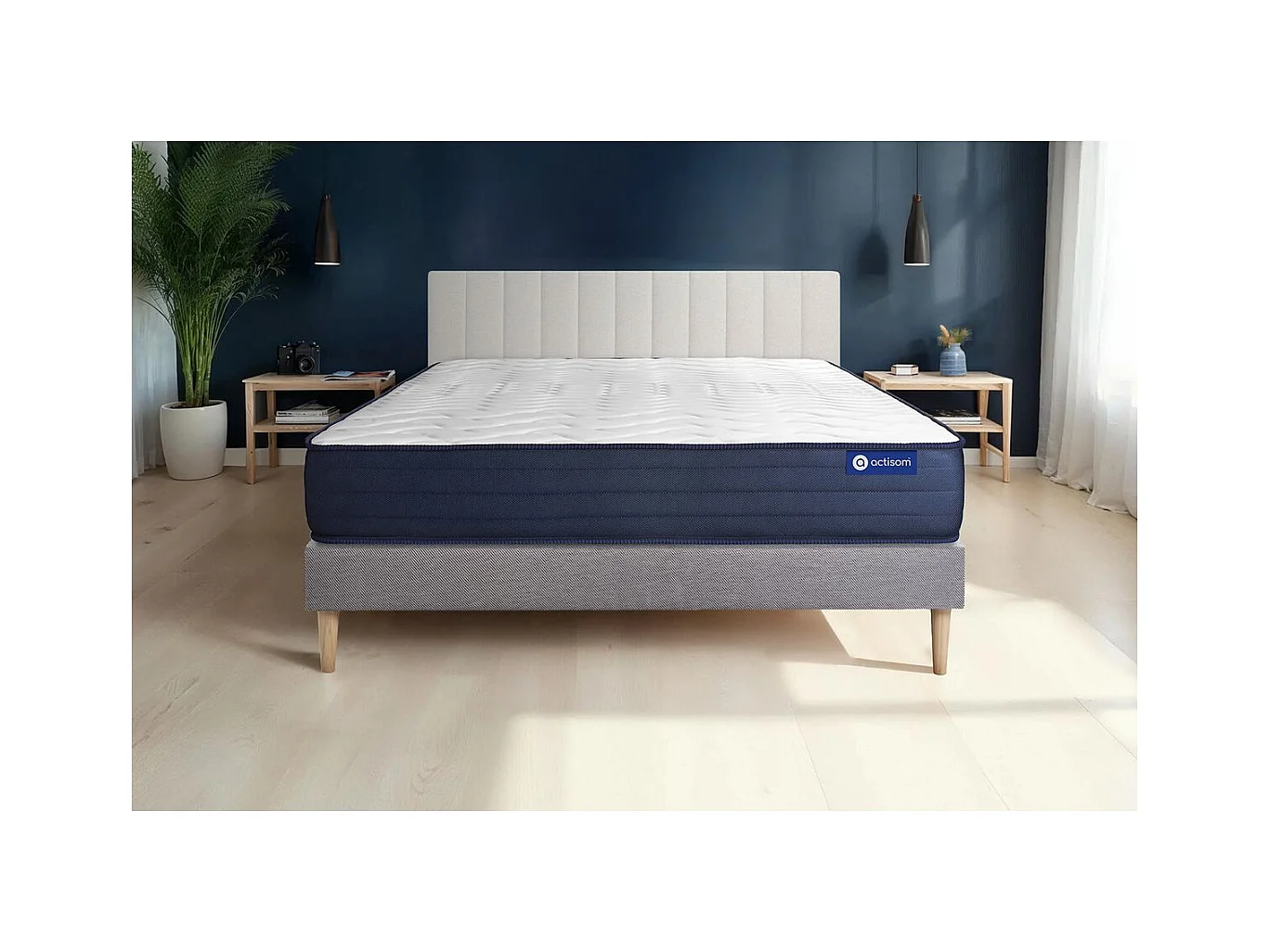 Ensemble matelas ACTIMEMO LIFE 160x200 Mémoire de forme 5zones de confort + sommier KIT gris