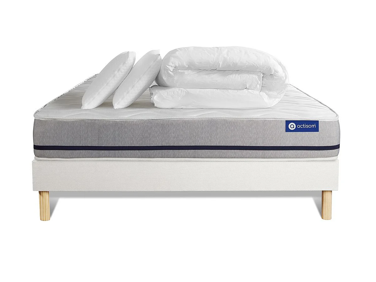 Pack prêt à dormir matelas 140x190 ACTIFLEX SOFT 3zones de confort + sommier KIT blanc + 2 oreillers + couette