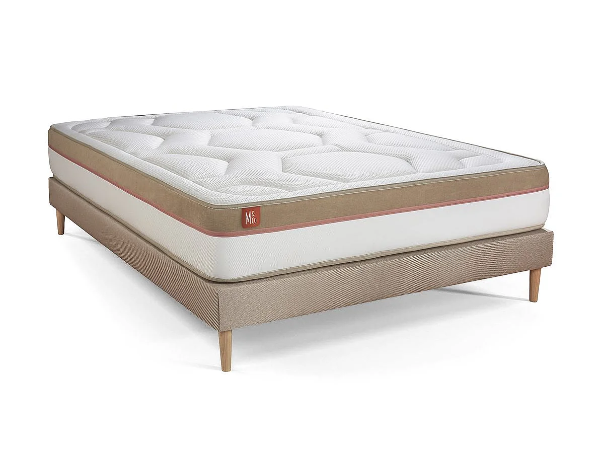 Ensemble LE COSY 140x200cm Mémoire de forme 7 zones de confort - Ep. 30cm + sommier kit Beige
