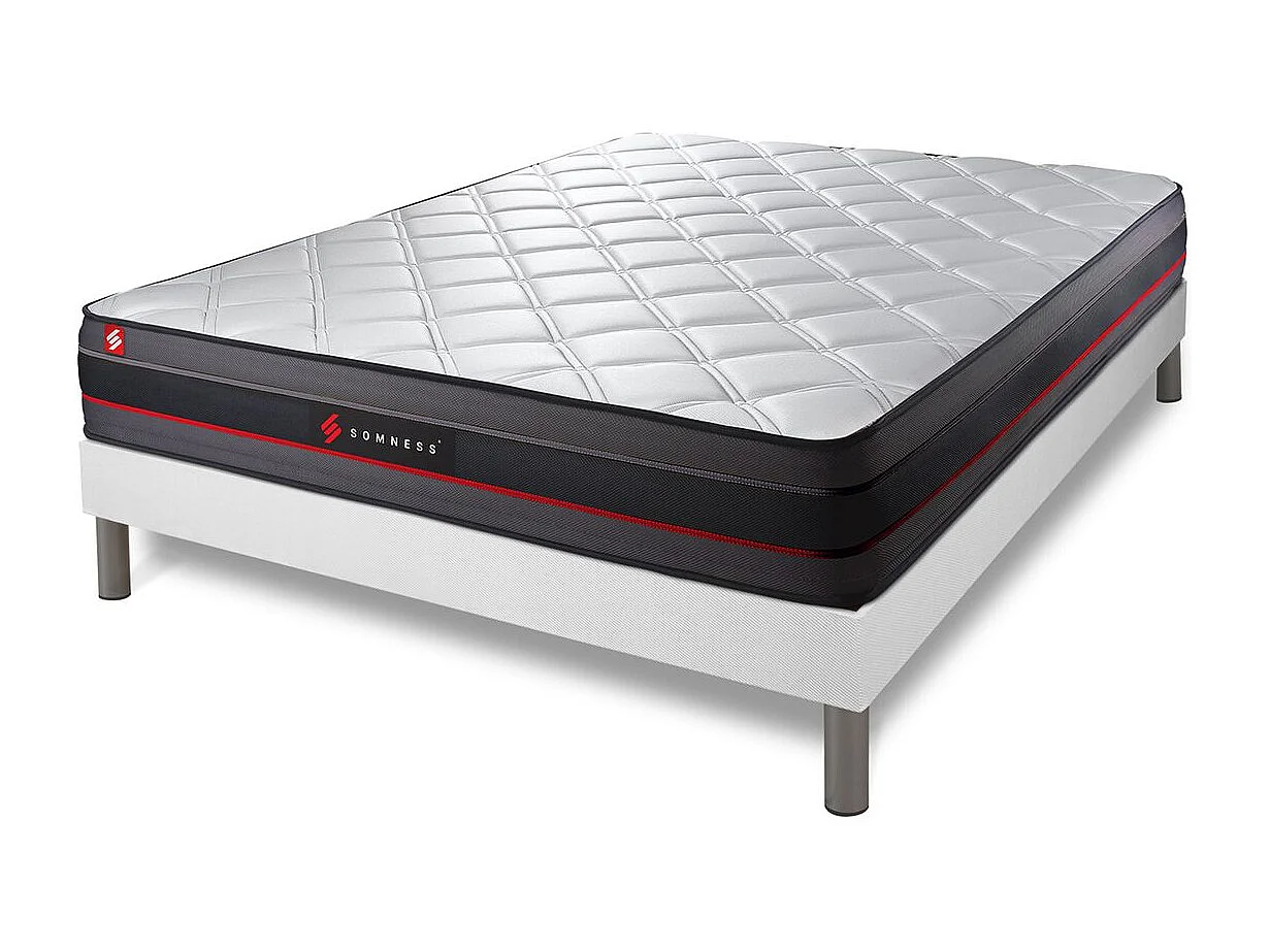 Pack prêt à dormir 140x190 matelas REGEN à mémoire de forme + sommier kit blanc + Couette 240x220 cm + 2 oreillers 60x40cm