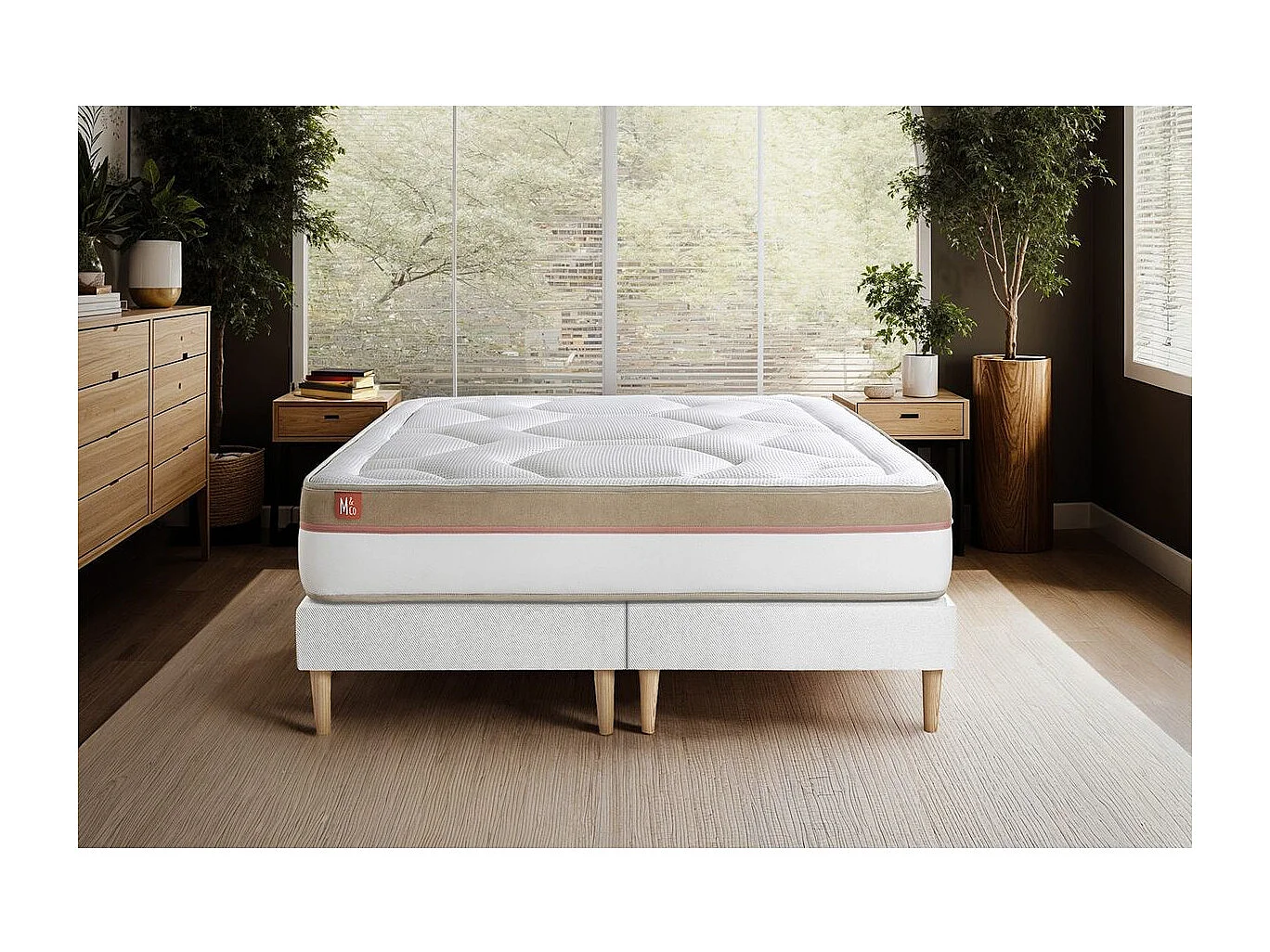 Ensemble LE COSY 160x200cm Mémoire de forme 7 zones de confort - Ep. 30cm + double sommiers Blanc