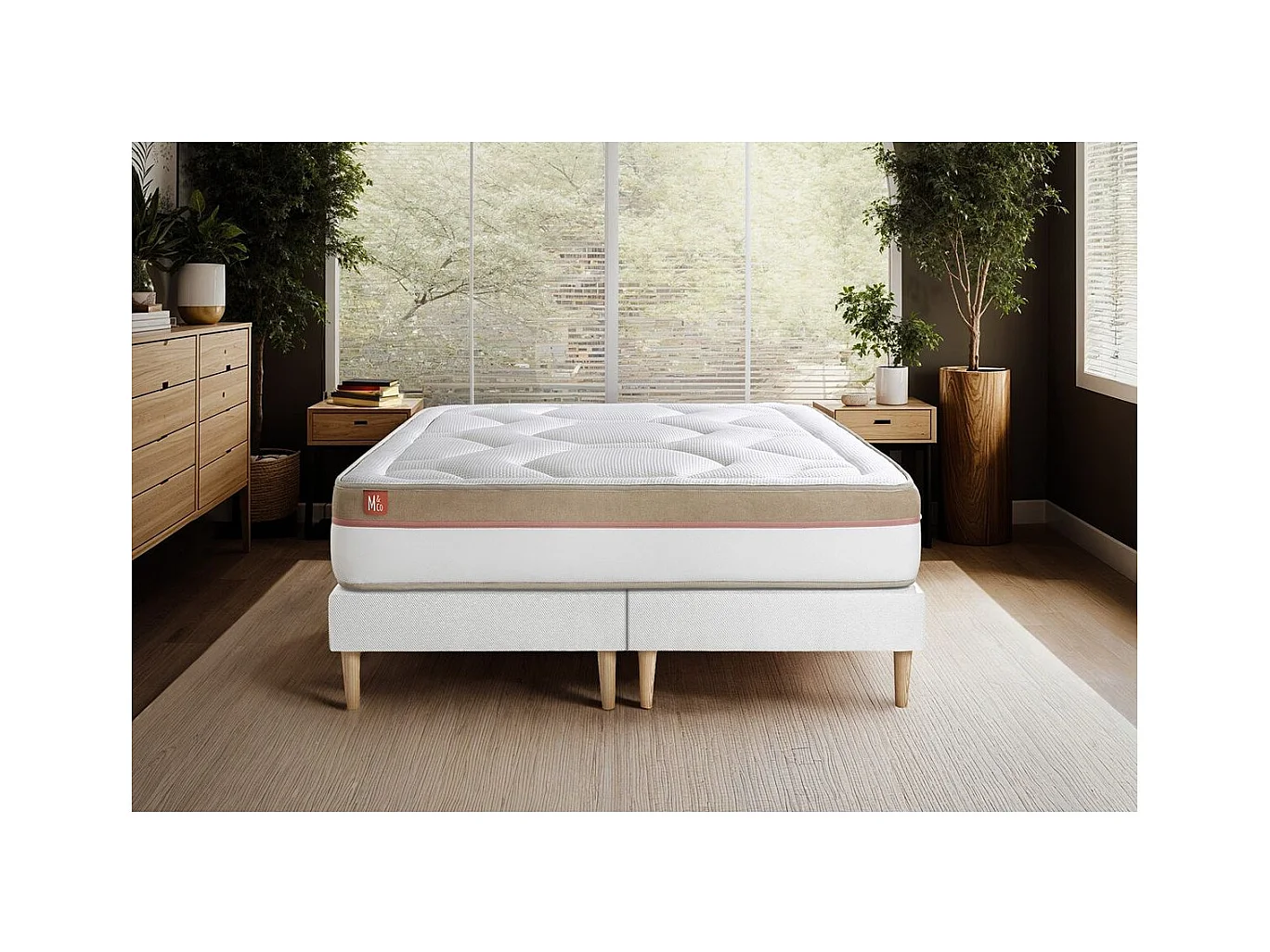 Ensemble LE COSY 160x200cm Mémoire de forme 7 zones de confort - Ep. 30cm + double sommiers Blanc