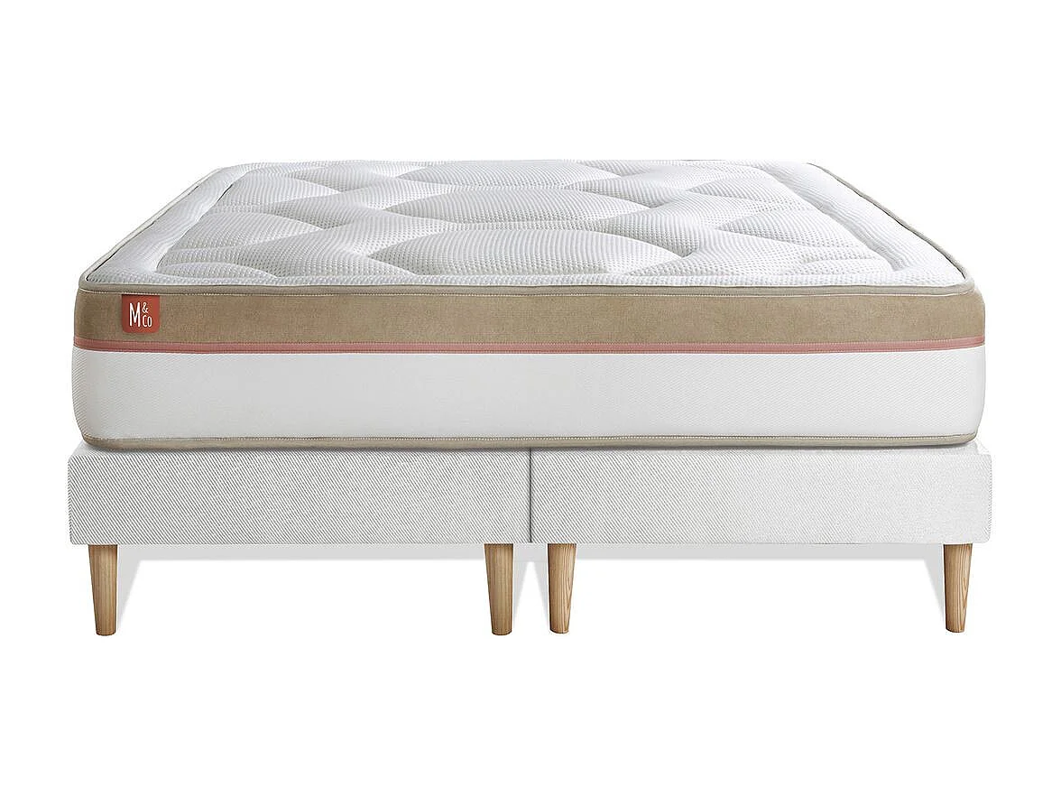 Ensemble LE COSY 160x200cm Mémoire de forme 7 zones de confort - Ep. 30cm + double sommiers Blanc