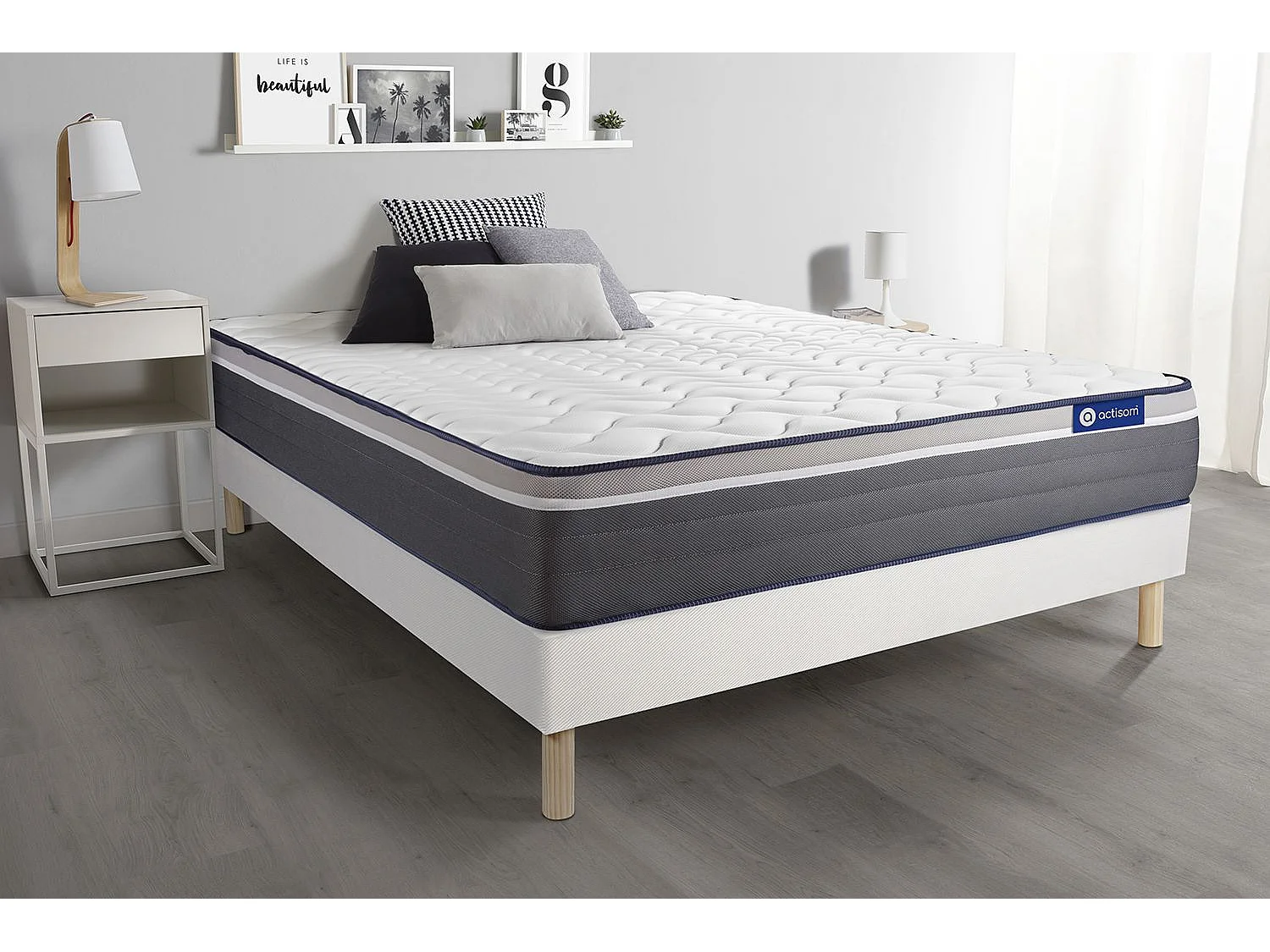 Ensemble matelas ACTILATEX PLUS 90x190 Latex+Mémoire de forme Maxi épaisseur 7zones de confort + sommier KIT blanc