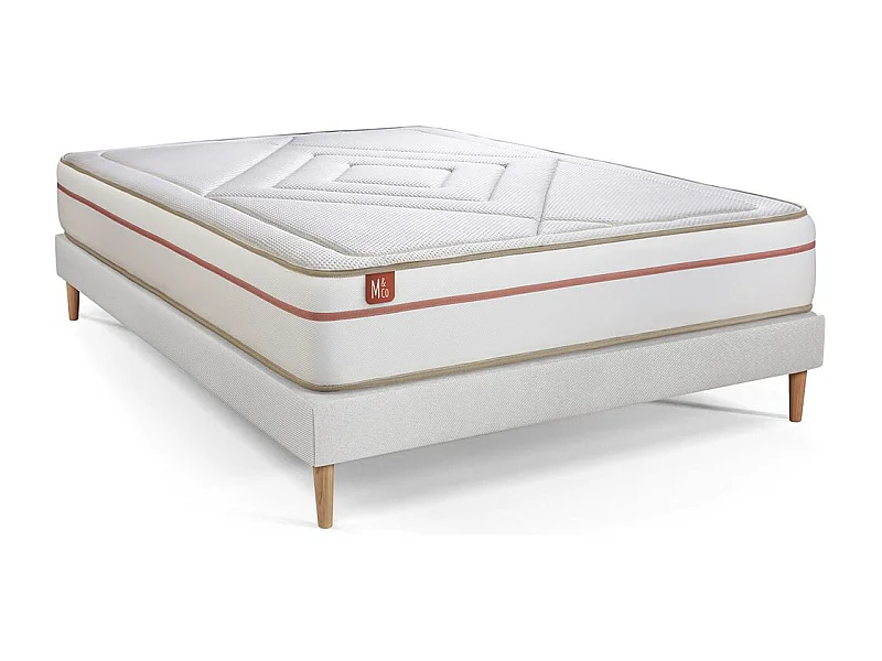 Pack prêt à dormir matelas LE PAISIBLE 140x190cm Mémoire de forme BioVisco + sommier kit Blanc + 2 oreillers + couette