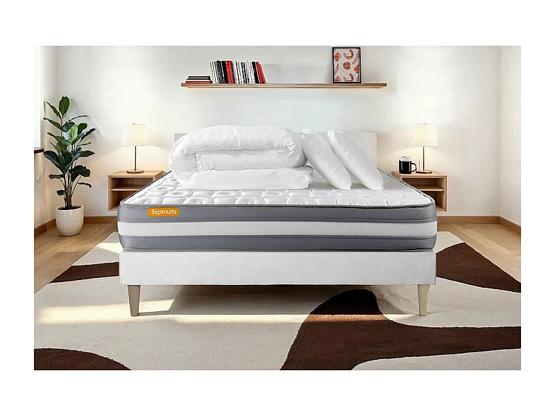 PACK matelas + sommier 140x190 Memo Plus Mémoire de forme 3 zones + 2 oreillers + couette