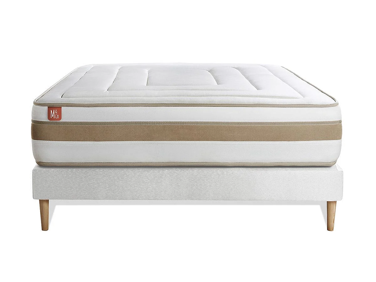 Ensemble LE RAFFINÉ 160x200cm Ressorts ensachés + Mémoire de forme BioVisco - Maxi épaisseur 26cm + sommier Blanc