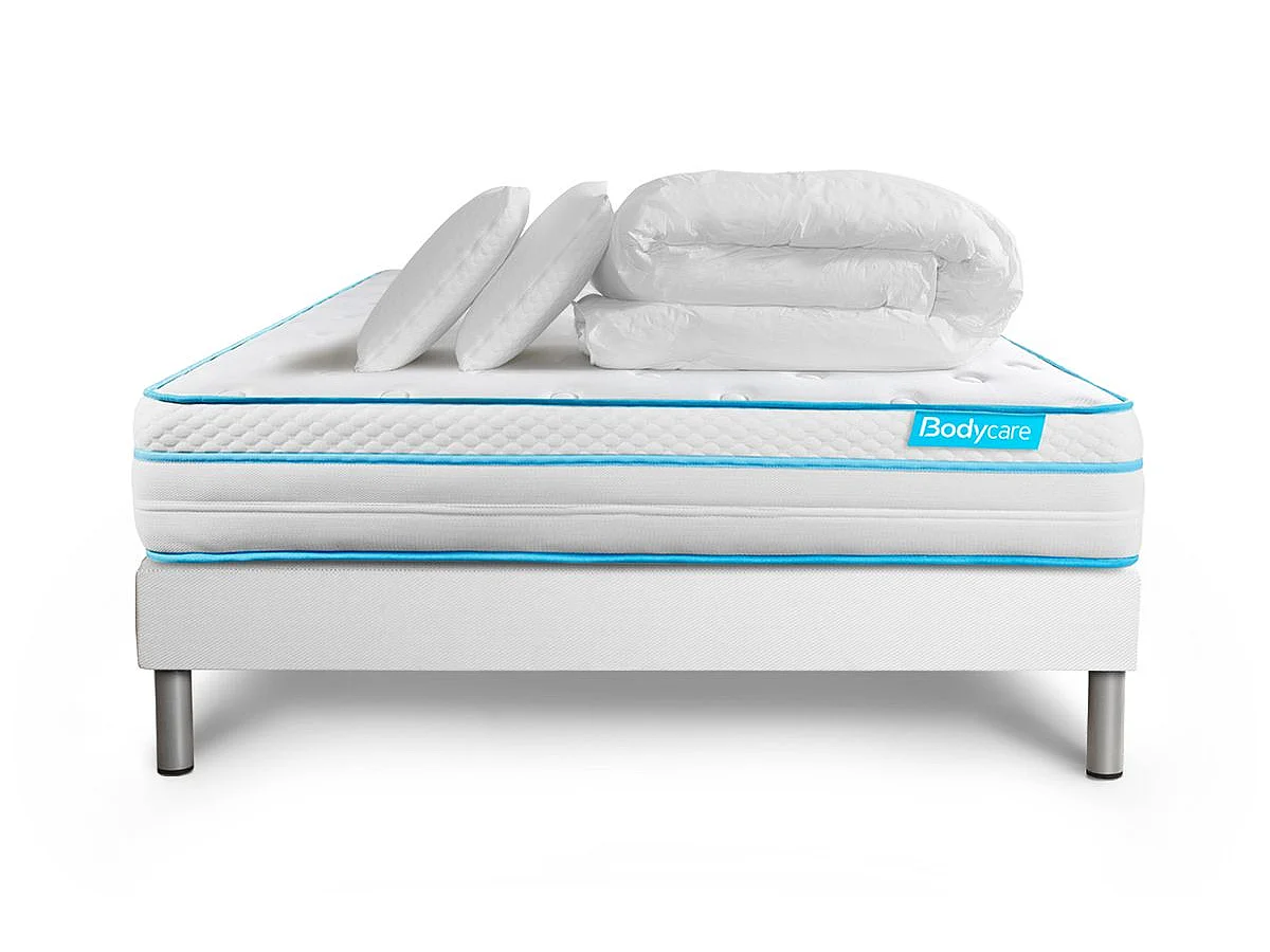 Pack BODYZONE+ 140x200 Ressorts ensachés, visco 5 zones Ultra épaisseur + Couette + 2 oreillers