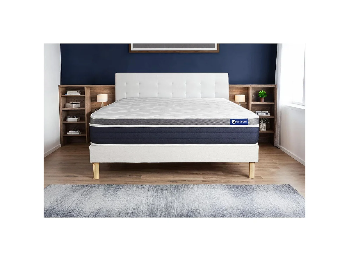Ensemble ACTIMEMO CONFORT Matelas mémoire de forme 90x200 cm Maxi épaisseur 7zones de confort + sommier KIT blanc