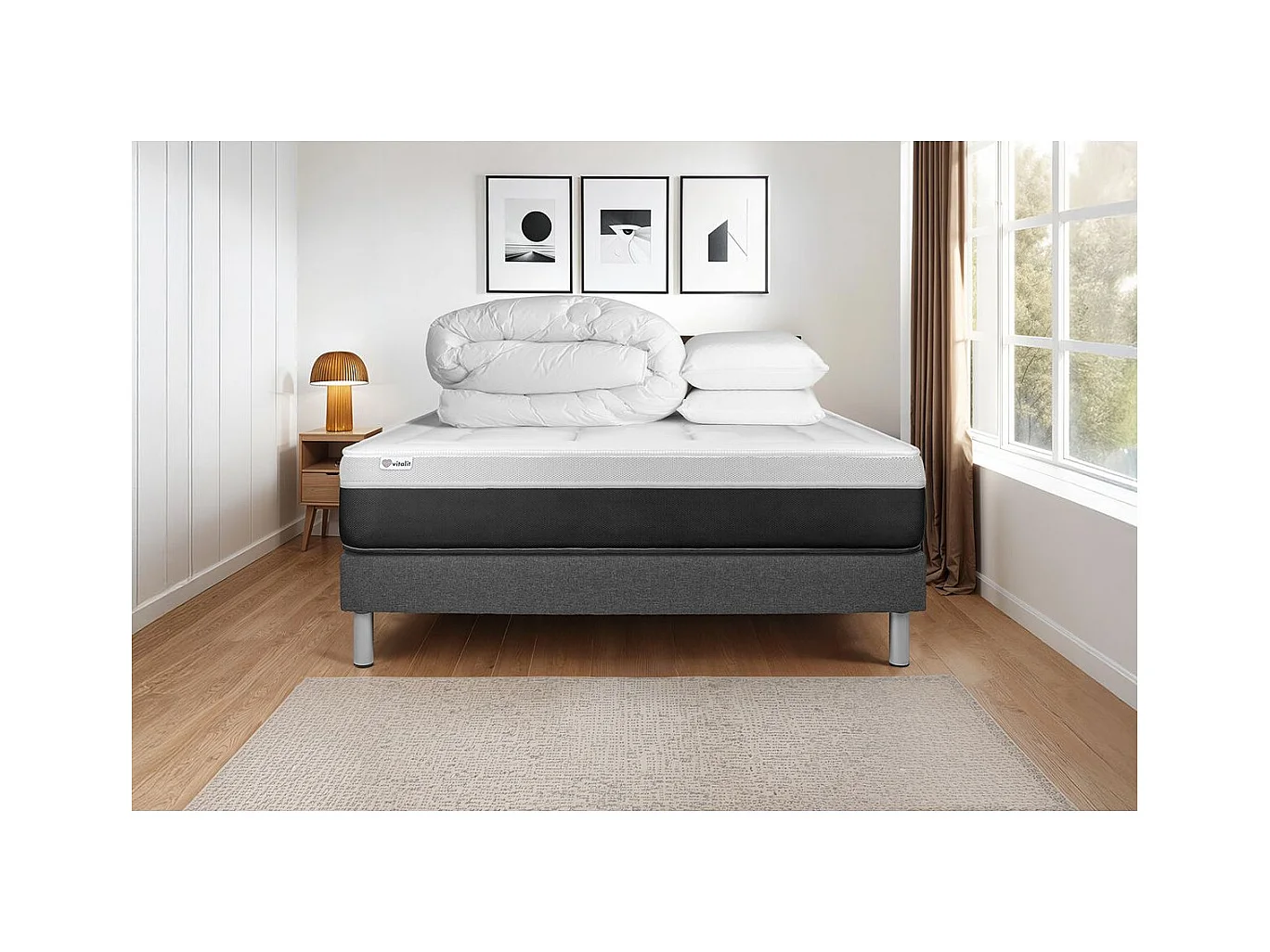 Compleet bedpakket - Matras 140x200 cm + Lattenbodem (kit) + 2 kussens + Dekbed - Vital Form