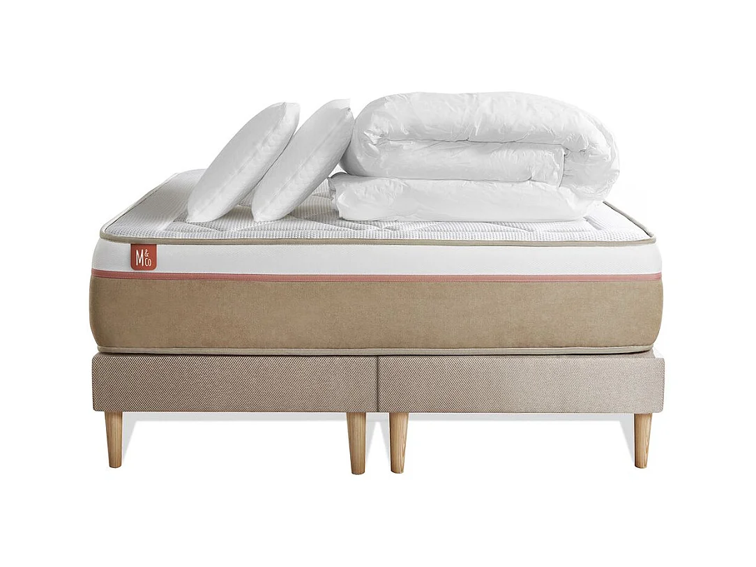 Pack prêt à dormir matelas LE SOYEUX 180x200cm Ressorts ensachés + Mémoire de forme BioVisco + double sommiers Beige