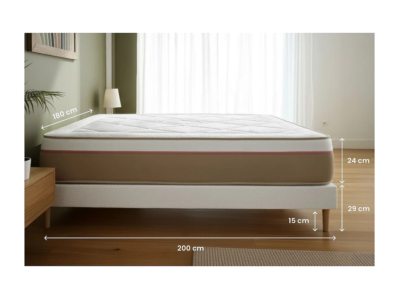 Pack prêt à dormir matelas LE SOYEUX 180x200cm Ressorts ensachés + Mémoire de forme BioVisco + double sommiers Beige
