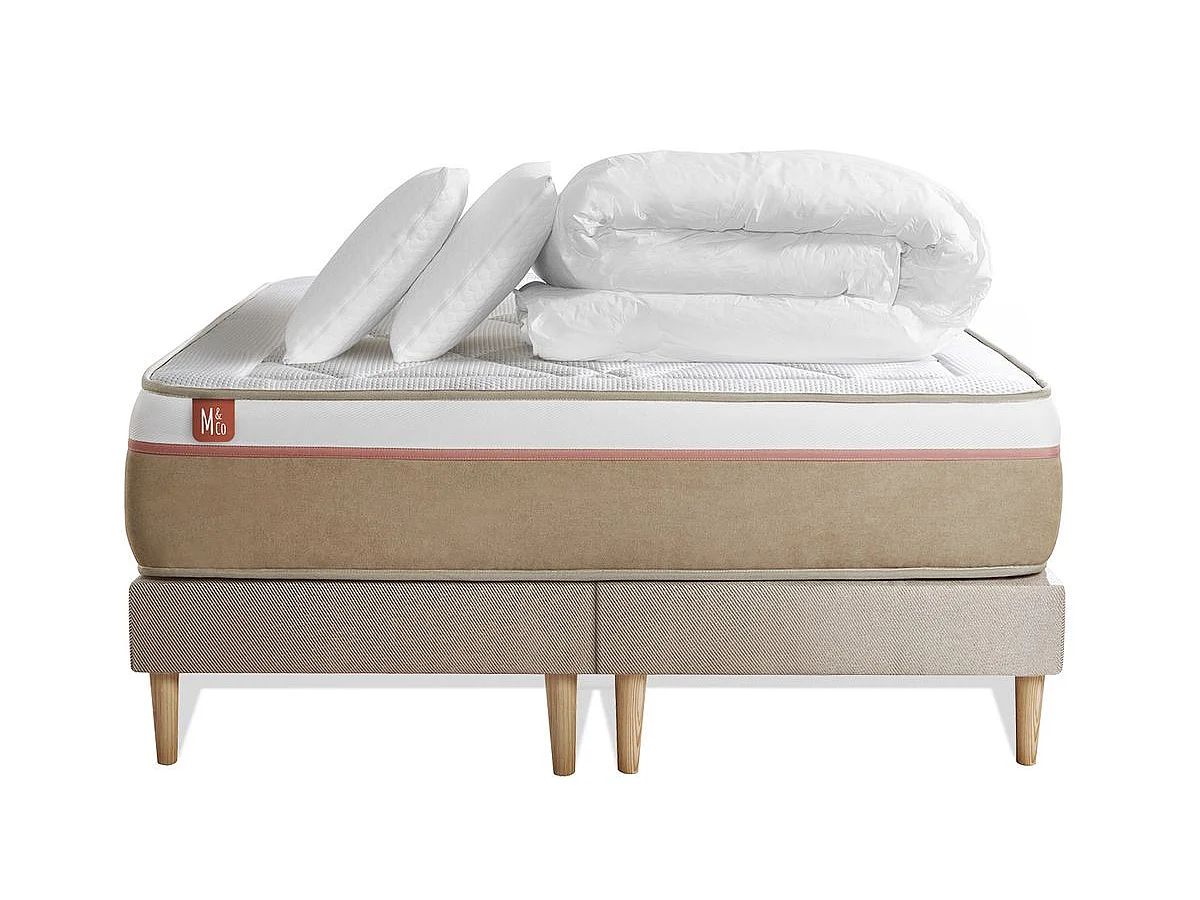 Pack prêt à dormir matelas LE SOYEUX 180x200cm Ressorts ensachés + Mémoire de forme BioVisco + double sommiers Beige