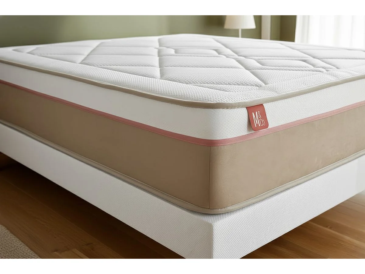 Pack prêt à dormir matelas LE SOYEUX 180x200cm Ressorts ensachés + Mémoire de forme BioVisco + double sommiers Beige