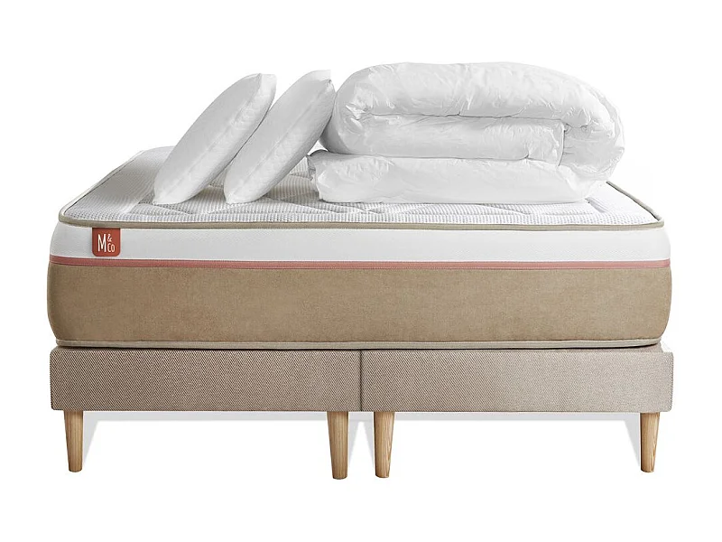 Pack prêt à dormir matelas LE SOYEUX 180x200cm Ressorts ensachés + Mémoire de forme BioVisco + double sommiers Beige
