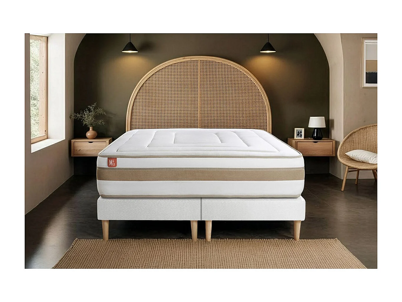 Pack prêt à dormir matelas LE RAFFINÉ 180x200cm Ressorts ensachés + Mémoire de forme BioVisco + double sommiers Blanc