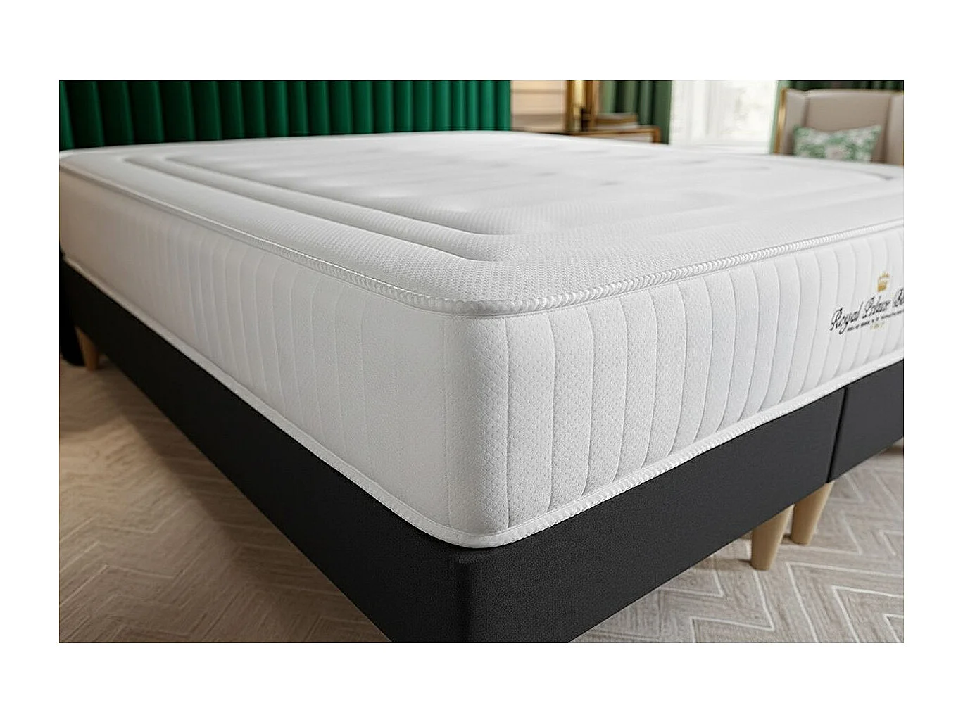 Pack matelas LANCASTER 160x200 + sommier noir + Couette + 2 oreillers