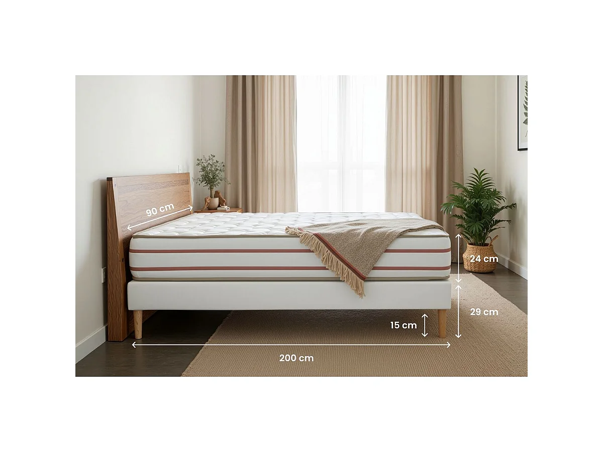 Ensemble LE DOUX 90x200cm Mémoire de forme 3 zones de confort - Ep. 24cm + sommier Blanc