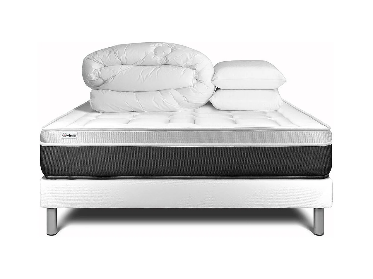 Pack prêt à dormir VITAL SOFT 200 x 200 cm sommier Kit blanc