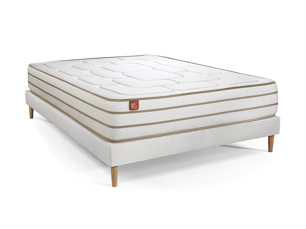 Pack prêt à dormir matelas LE DOUILLET 140x200cm Mémoire de forme BioVisco + sommier Blanc + 2 oreillers + couette 240x220