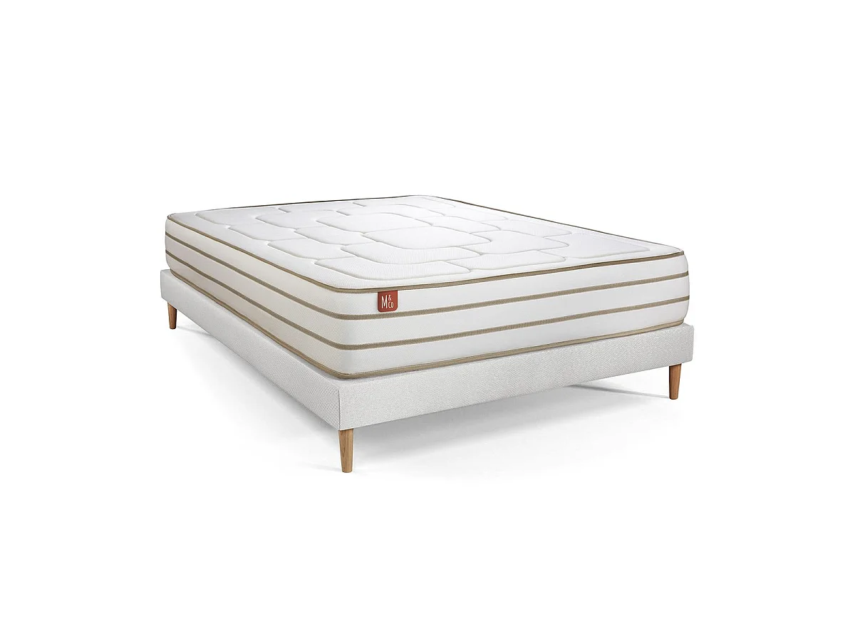 Pack prêt à dormir matelas LE DOUILLET 140x200cm Mémoire de forme BioVisco + sommier Blanc + 2 oreillers + couette 240x220