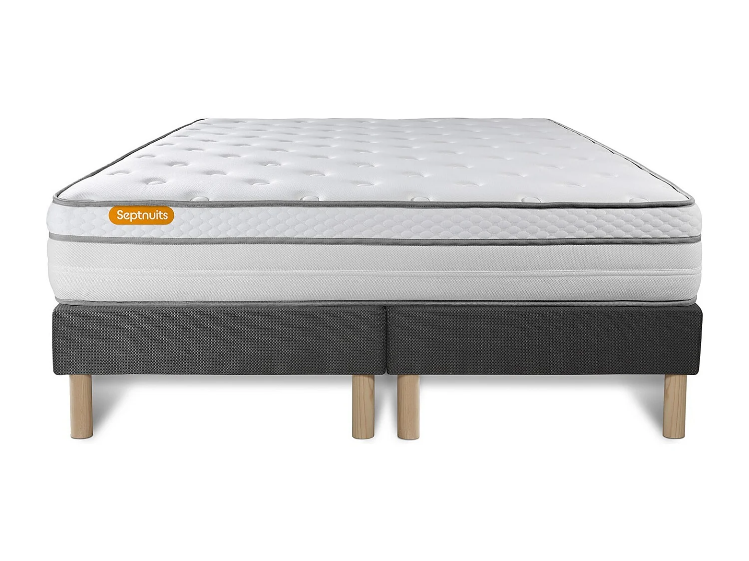 Matelas 180x200 + double sommiers gris 90x200 Memo Luxe Ressorts ensachés + mémoire de forme 5 zones de confort MAXI épaisseur