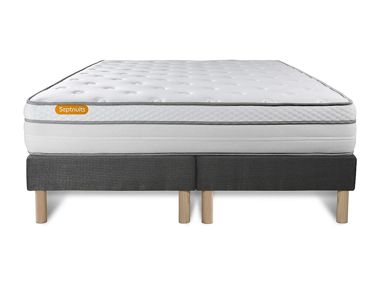 Matelas 180x200 + double sommiers gris 90x200 Memo Luxe Ressorts ensachés + mémoire de forme 5 zones de confort MAXI épaisseur