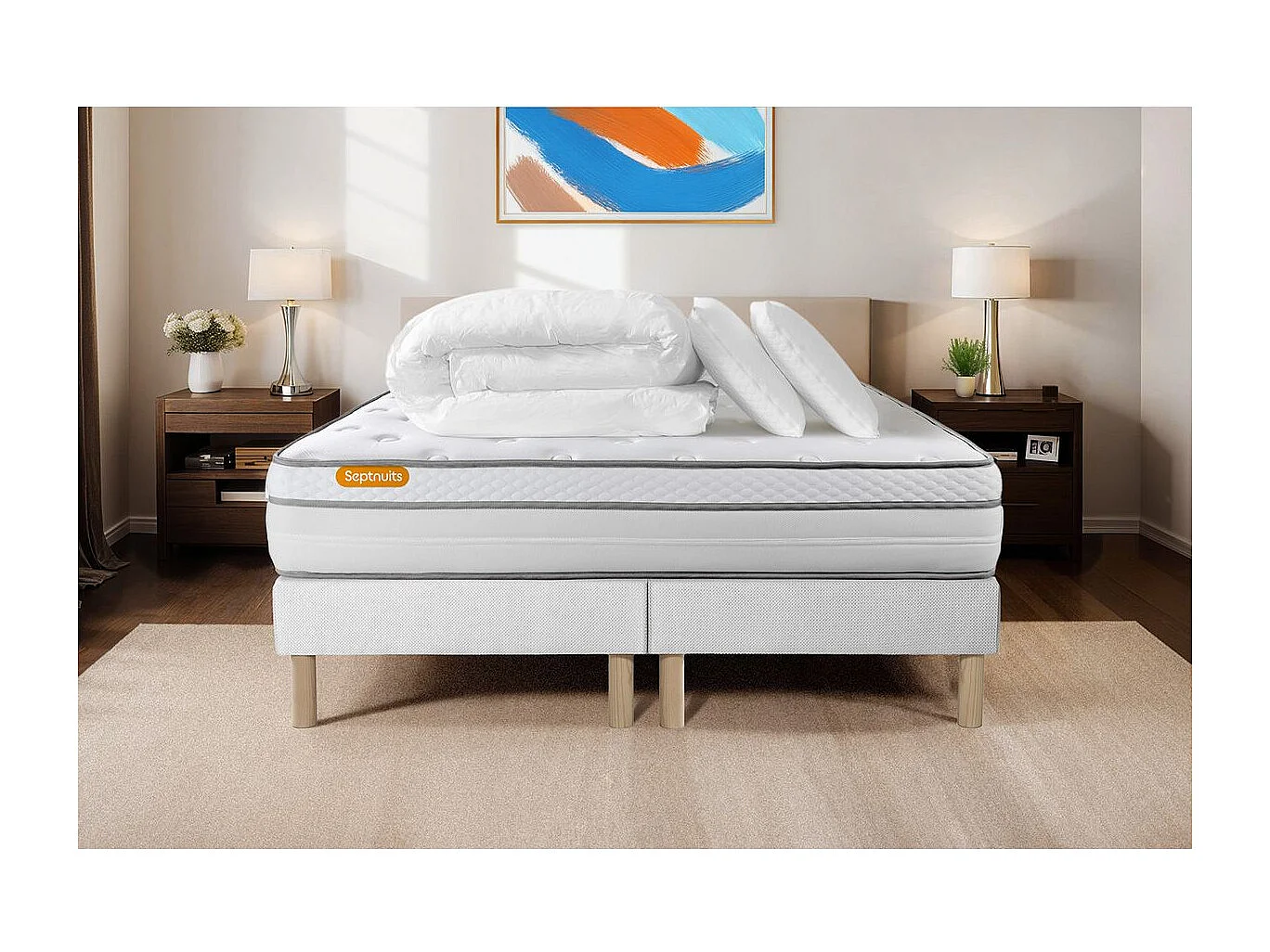 Pack matelas 160x200 + double sommiers 80x200 Memo Luxe Ressorts ensachés + mémoire de forme 5 zones de confort MAXI épaisseur