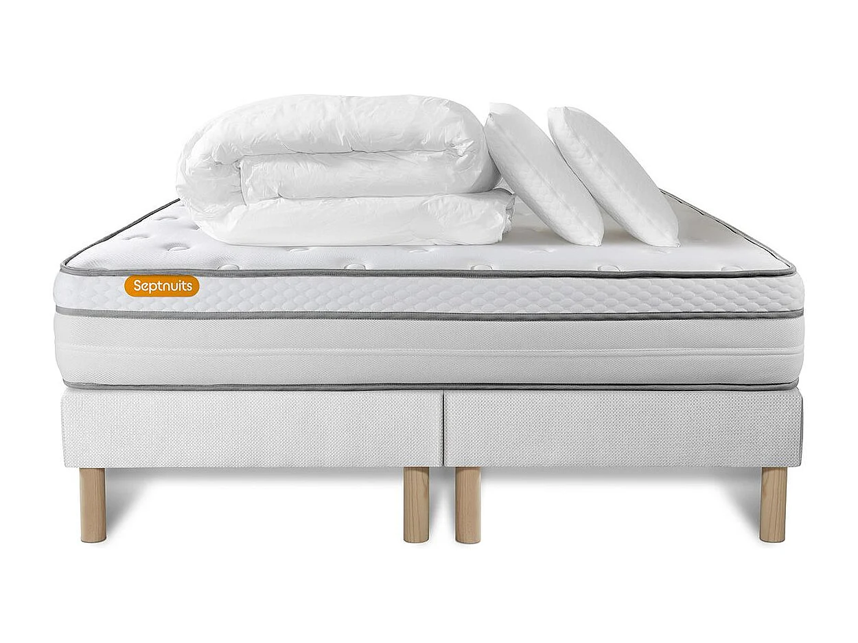 Pack matelas 160x200 + double sommiers 80x200 Memo Luxe Ressorts ensachés + mémoire de forme 5 zones de confort MAXI épaisseur