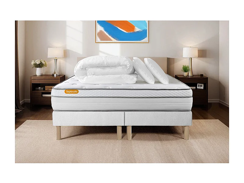 Pack matelas 160x200 + double sommiers 80x200 Memo Luxe Ressorts ensachés + mémoire de forme 5 zones de confort MAXI épaisseur